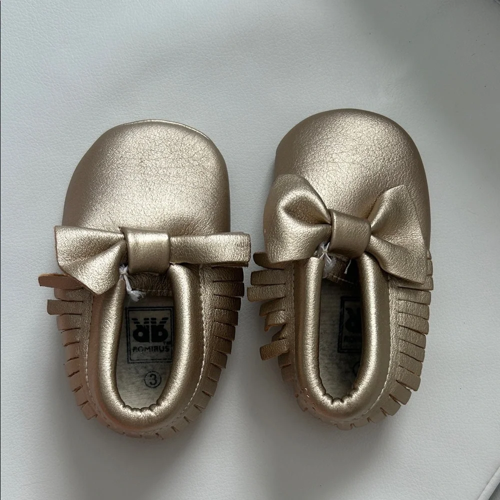 Robeez Shimmering Gold Bow Moccasins for Kids
